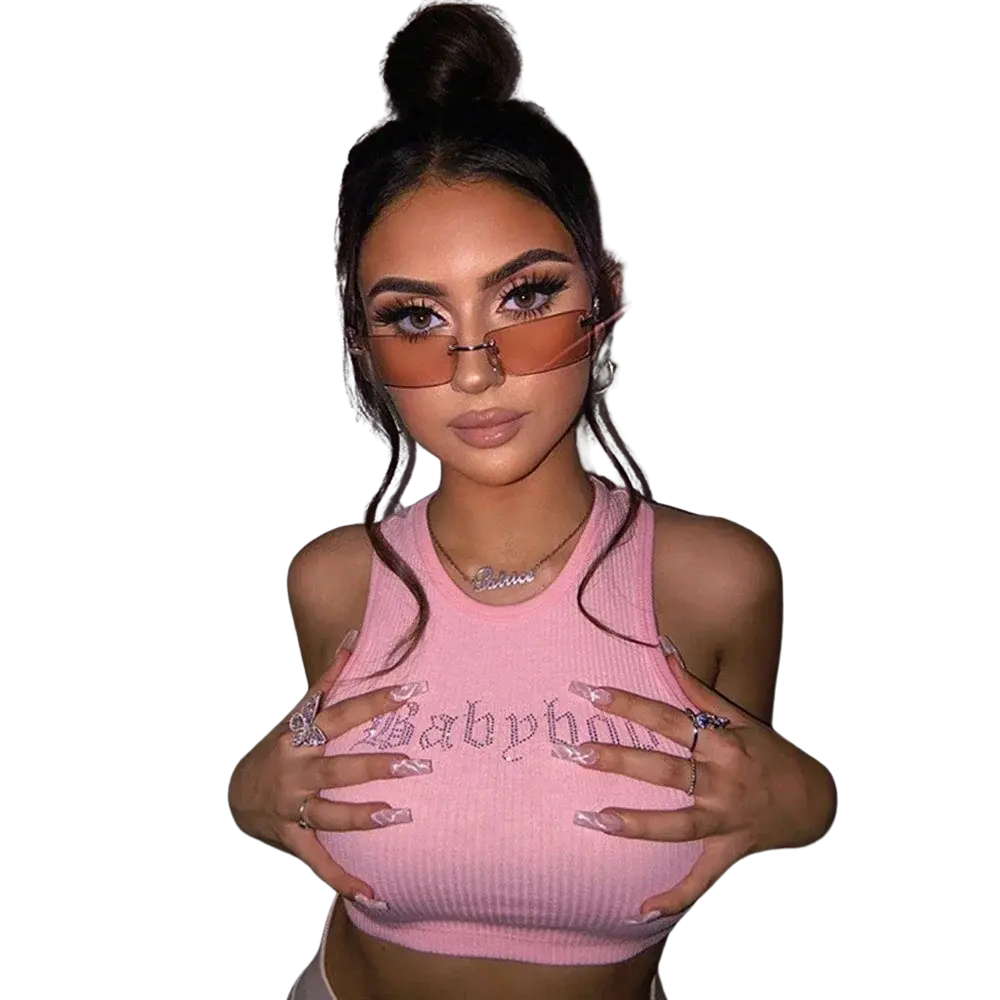 McBling 'Baby bad' Trashy Y2K Pink Crop Top with Gems Letters