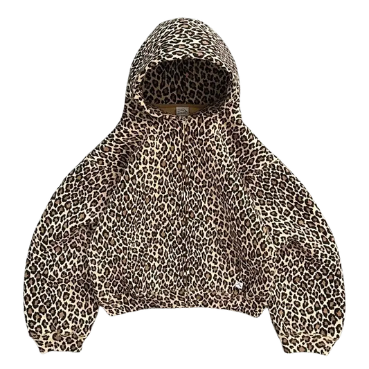 McBling Leopard Print Hooded Sweater with Zipper