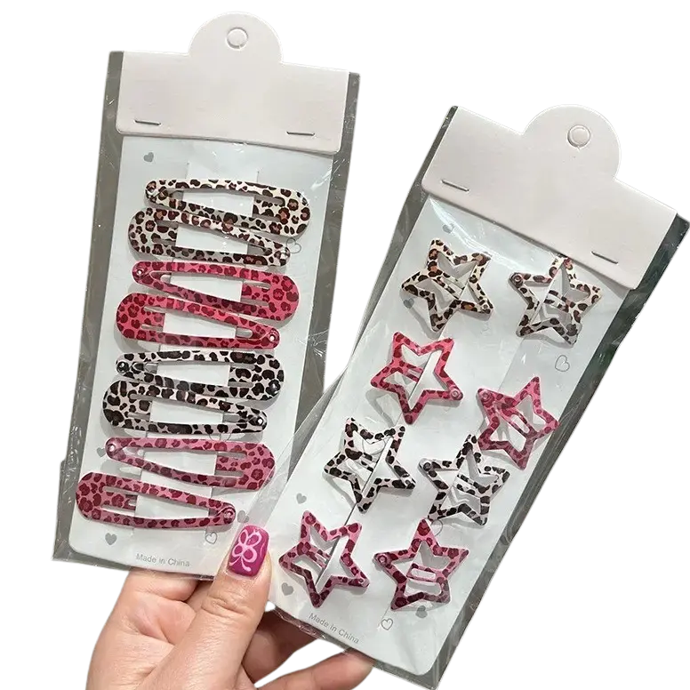 McBling Leopard Print Star Hair Clips