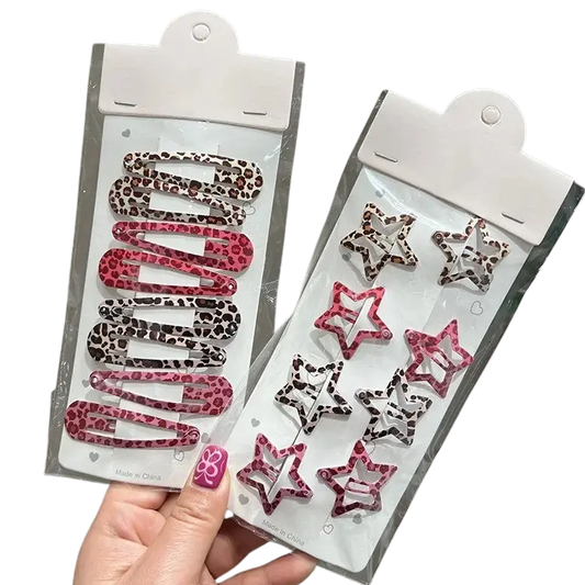 McBling Leopard Print Star Hair Clips