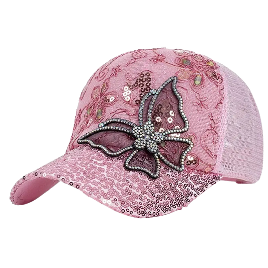 McBling Pink Butterfly Gems Baseball Cap