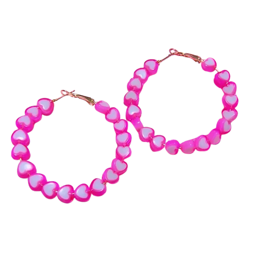 McBling Pink Heart Hoop Earrings