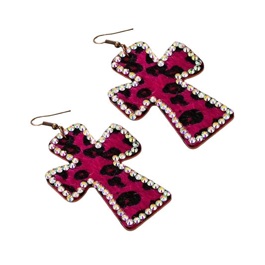 McBling Pink Leopard Fur Earrings