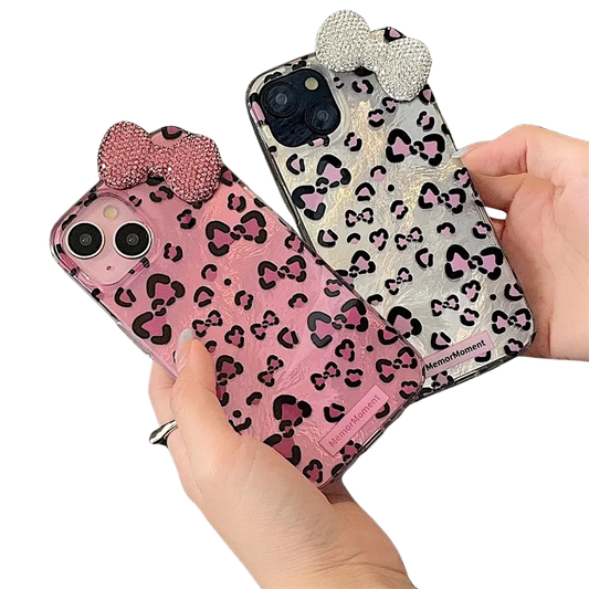 McBling Pink Leopard iPhone Case with Glitter Bow