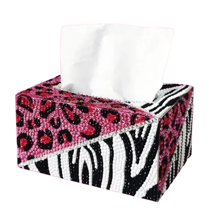 McBling Pink Leopard and Zebra Diamond Tissue Box