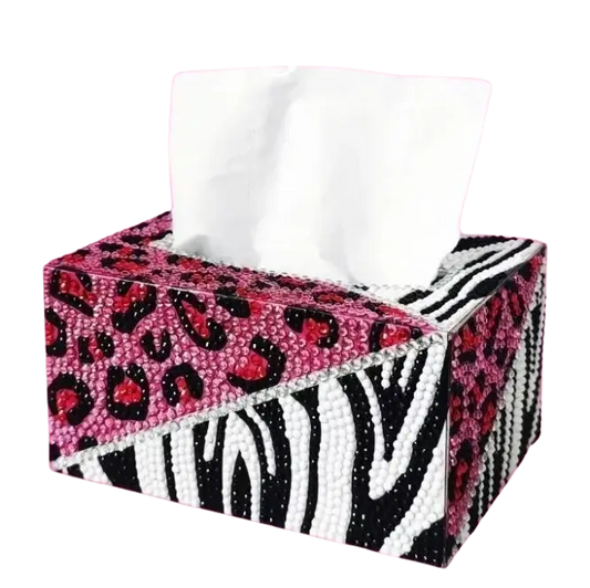 McBling Pink Leopard and Zebra Diamond Tissue Box