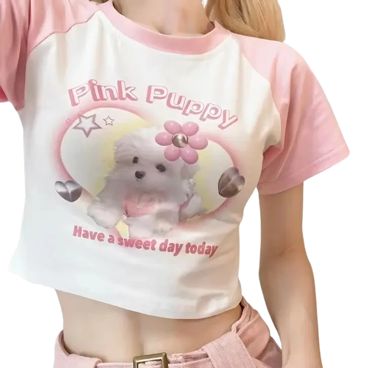 McBling 'Pink Puppy' Crop Top Tee