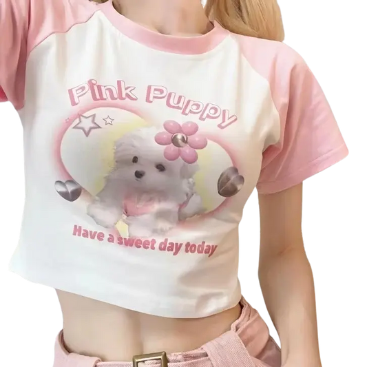 McBling 'Pink Puppy' Crop Top Tee