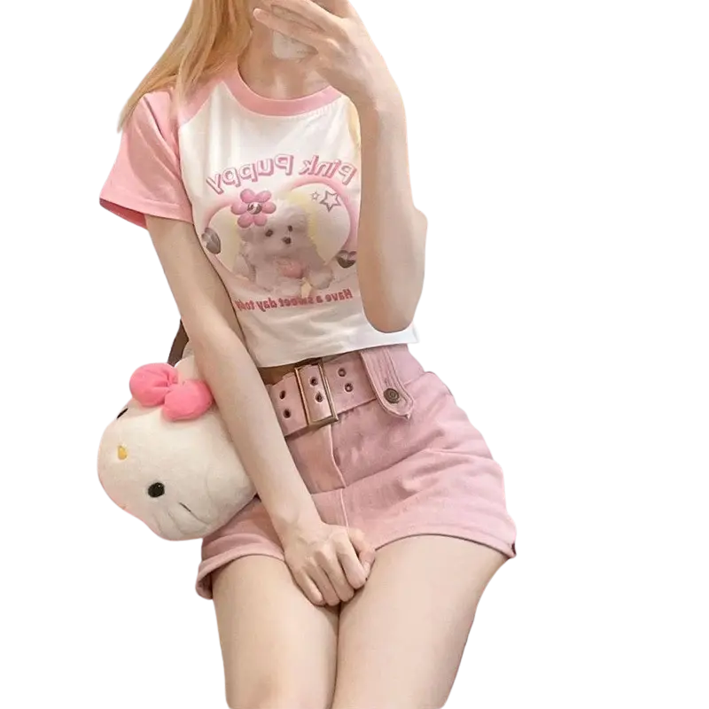 McBling 'Pink Puppy' Crop Top Tee