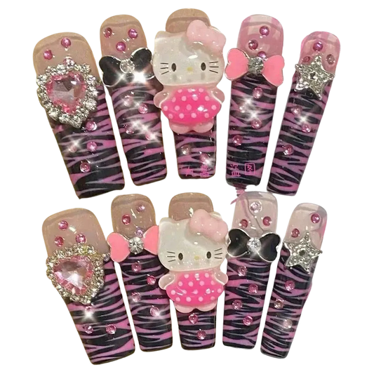 McBling Pink Zebra False Nails