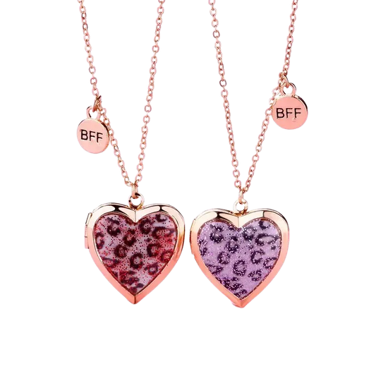 McBling Print Leopard Heart BFF Pendant Necklace