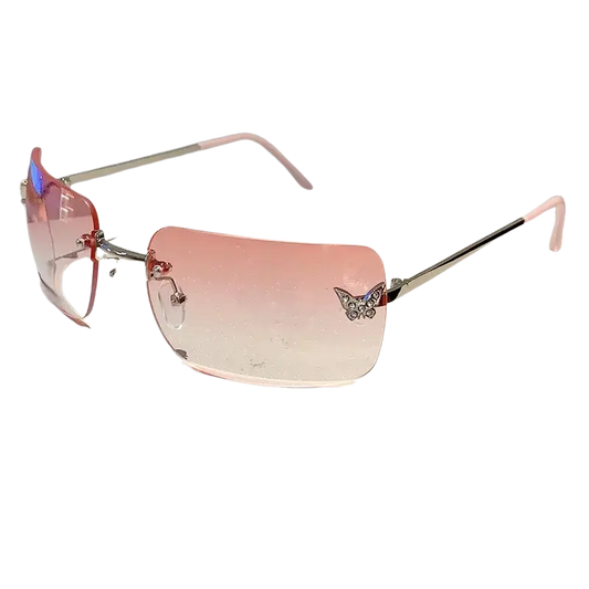 McBling Rimless Pink Butterfly Sunglasses